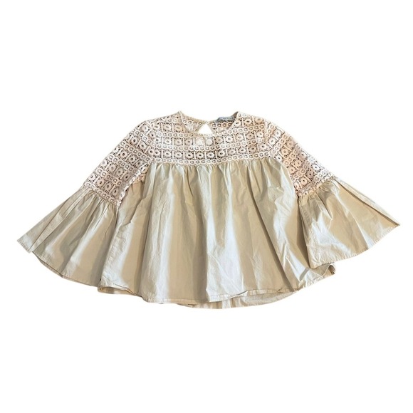 Endless Rose Crochet Bell Sleeve Blouse Top Bohemian Casual Beige M - Picture 1 of 3